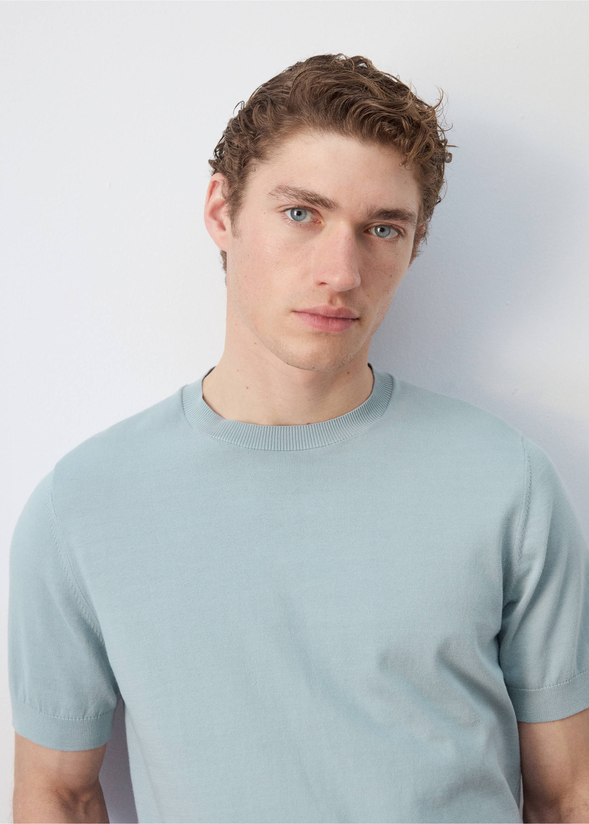 100%纯棉细线针织T恤 - null, 水绿色. Ref: 27061281-01.