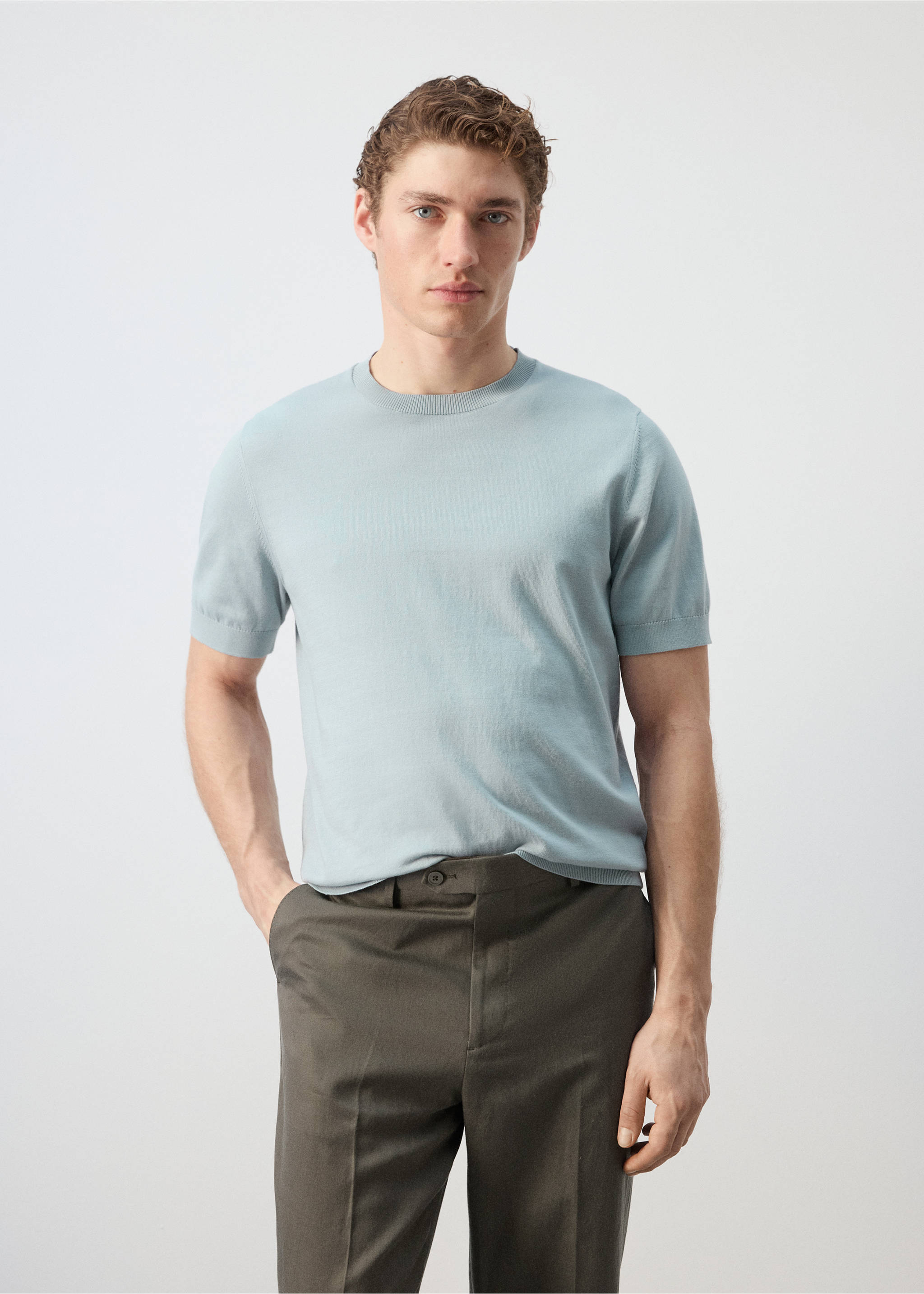 100%纯棉细线针织T恤 - null, 水绿色. Ref: 27061281-02.