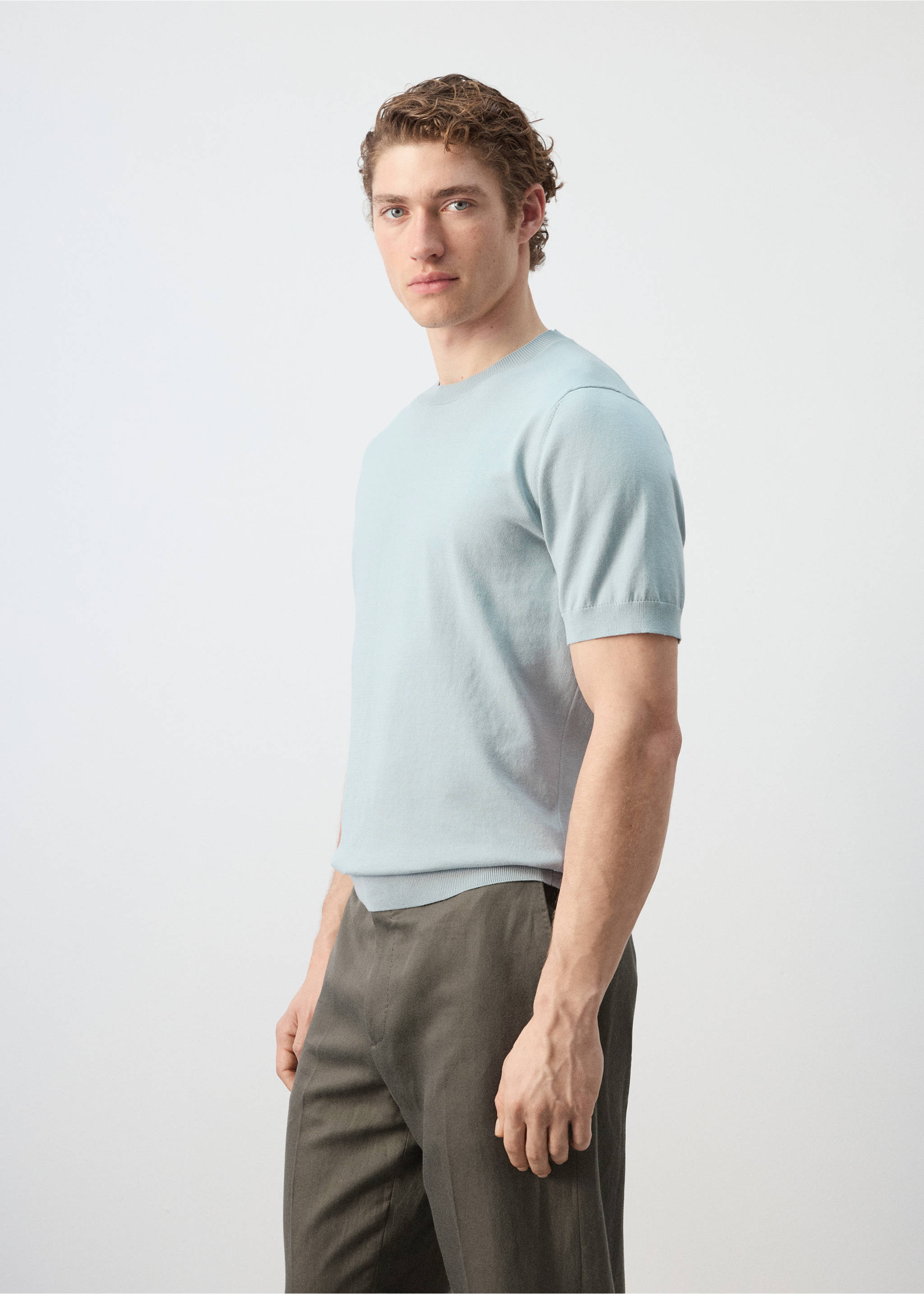 100%纯棉细线针织T恤 - null, 水绿色. Ref: 27061281-02.