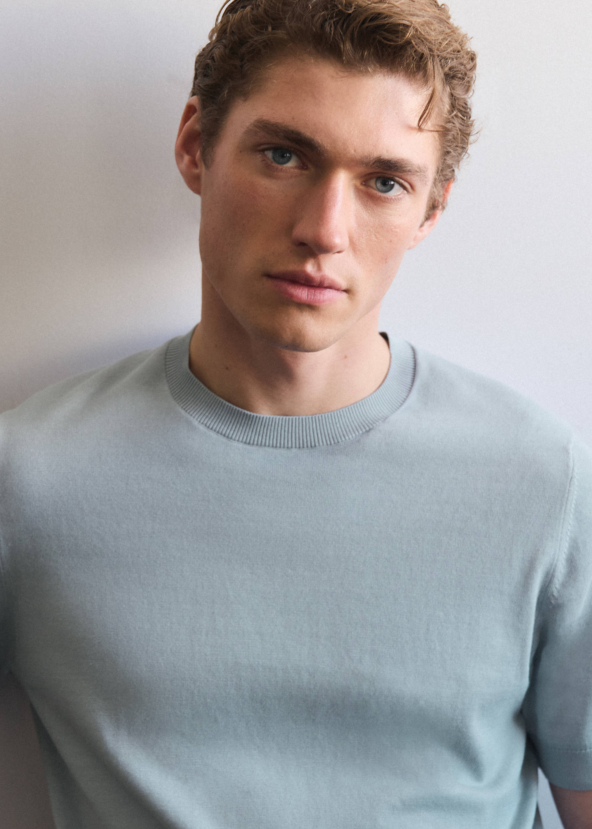 100%纯棉细线针织T恤 - null, 水绿色. Ref: 27061281-02.