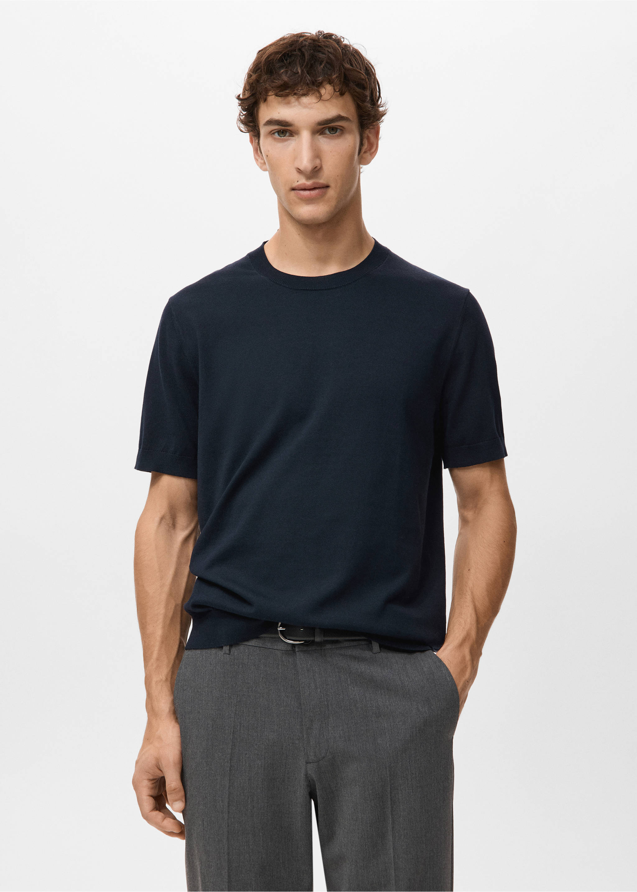 Fine jersey 100% cotton T-shirt - Medium plane, Night Blue. Ref: 27061281-00.