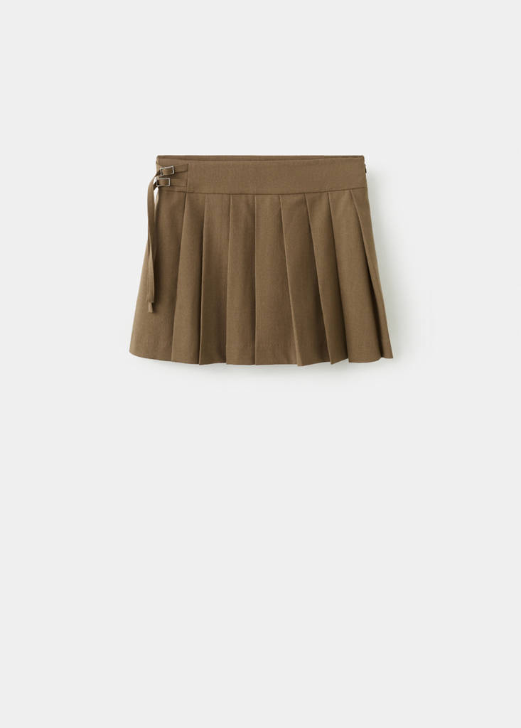 Short pleated skirt with buckles — Brown