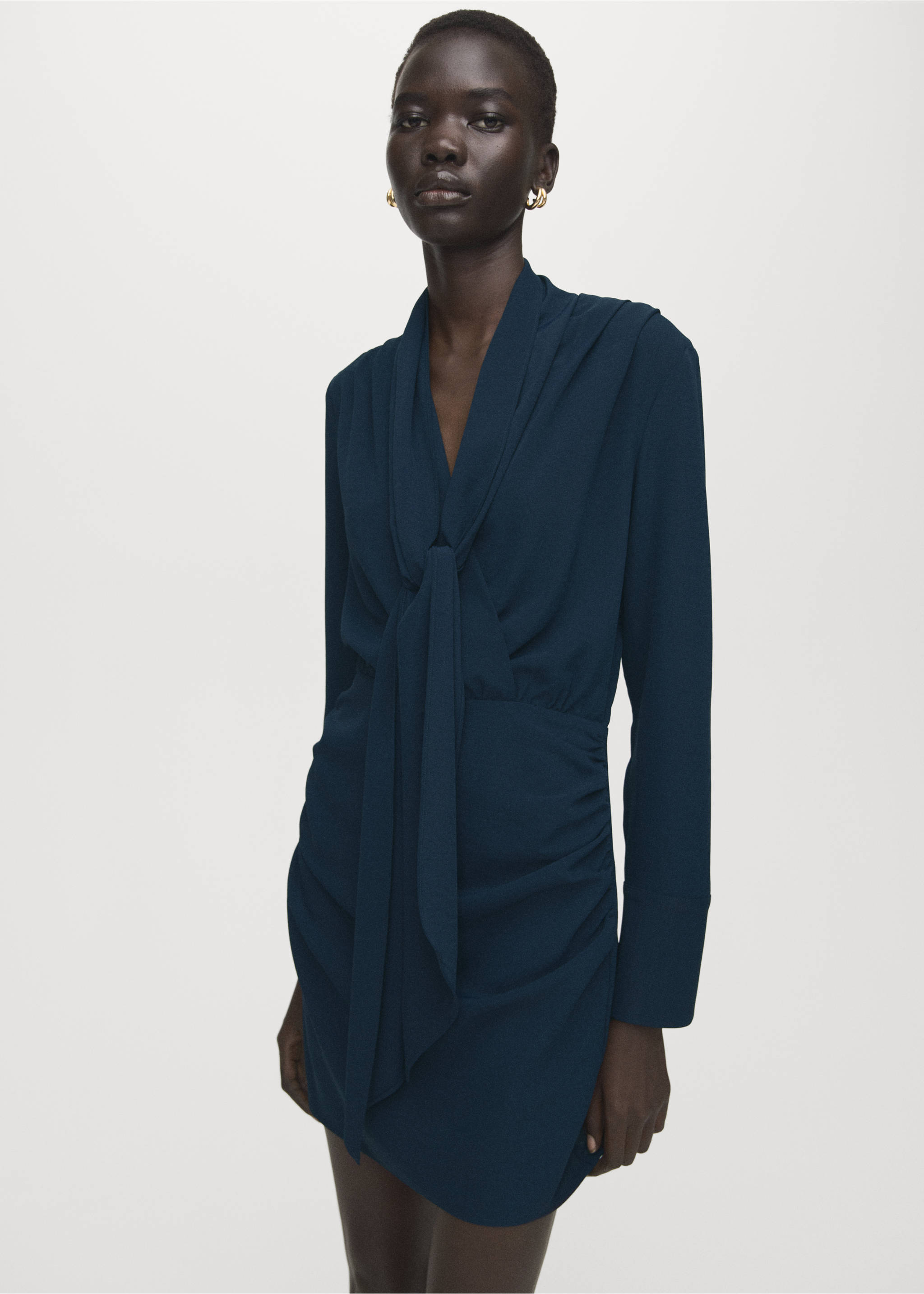 Draped dress with foulard - Medium plane, Navy. Ref: 27061283-00.