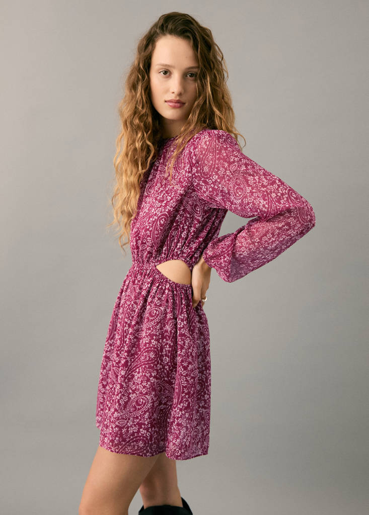 Paisley dress with cut-out — Maroon
