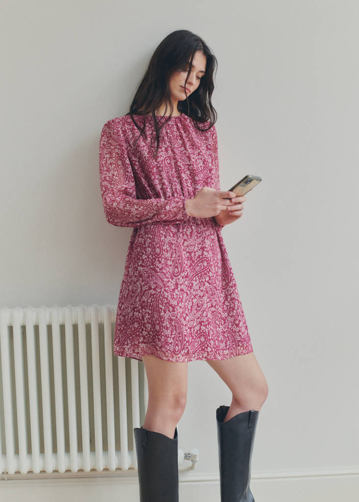 Paisley dress with cut-out — Maroon