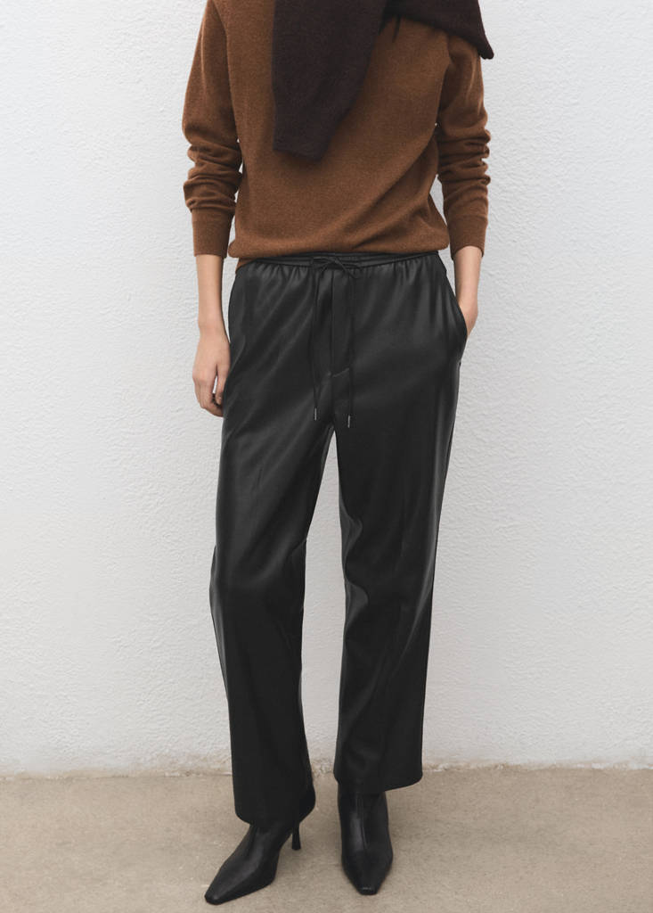 Faux-leather trousers with elastic waist — Black