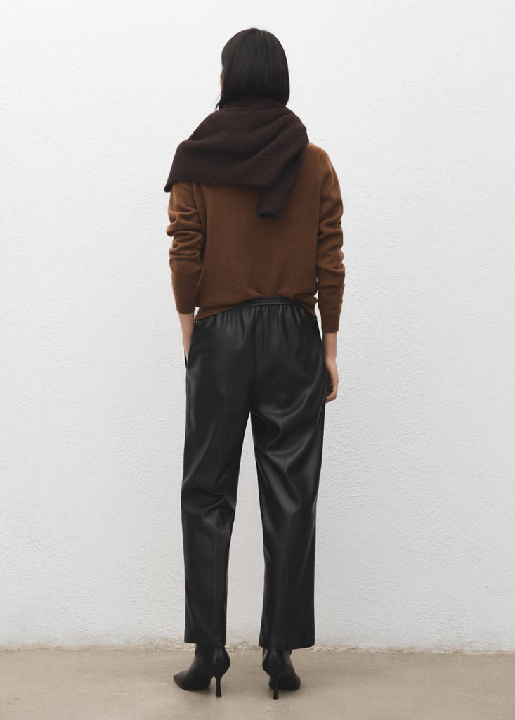 Faux-leather trousers with elastic waist — Black