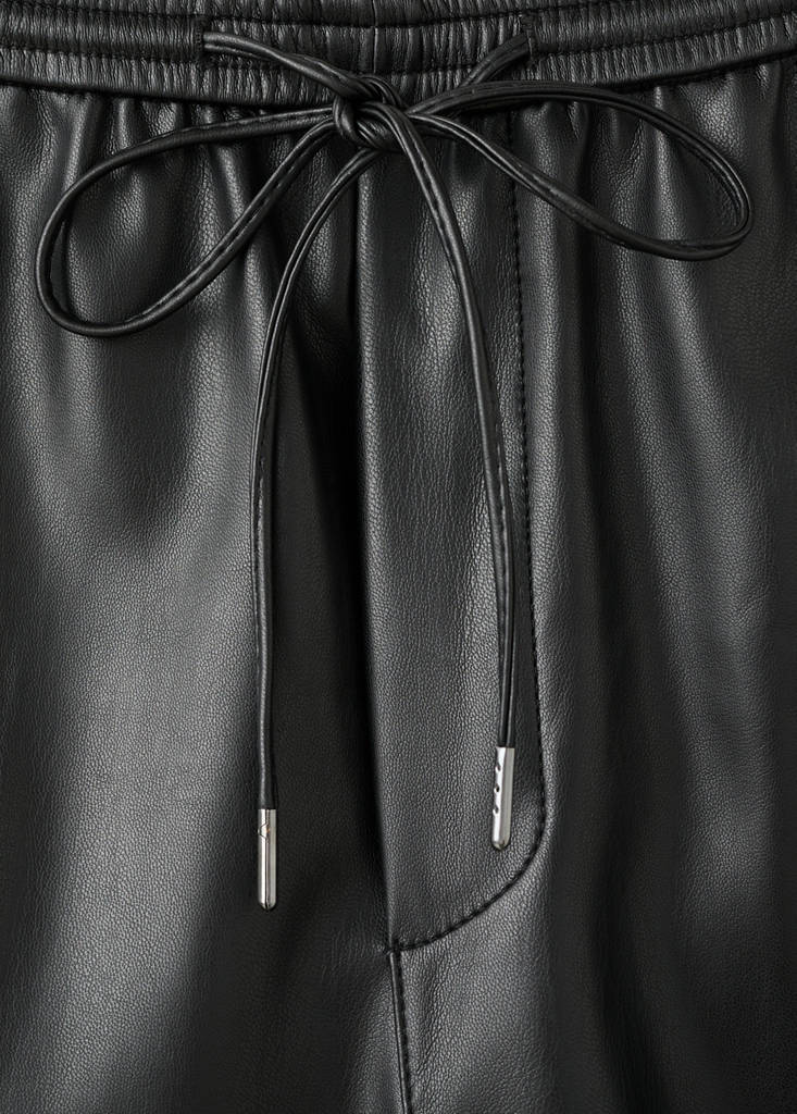 Faux-leather trousers with elastic waist — Black