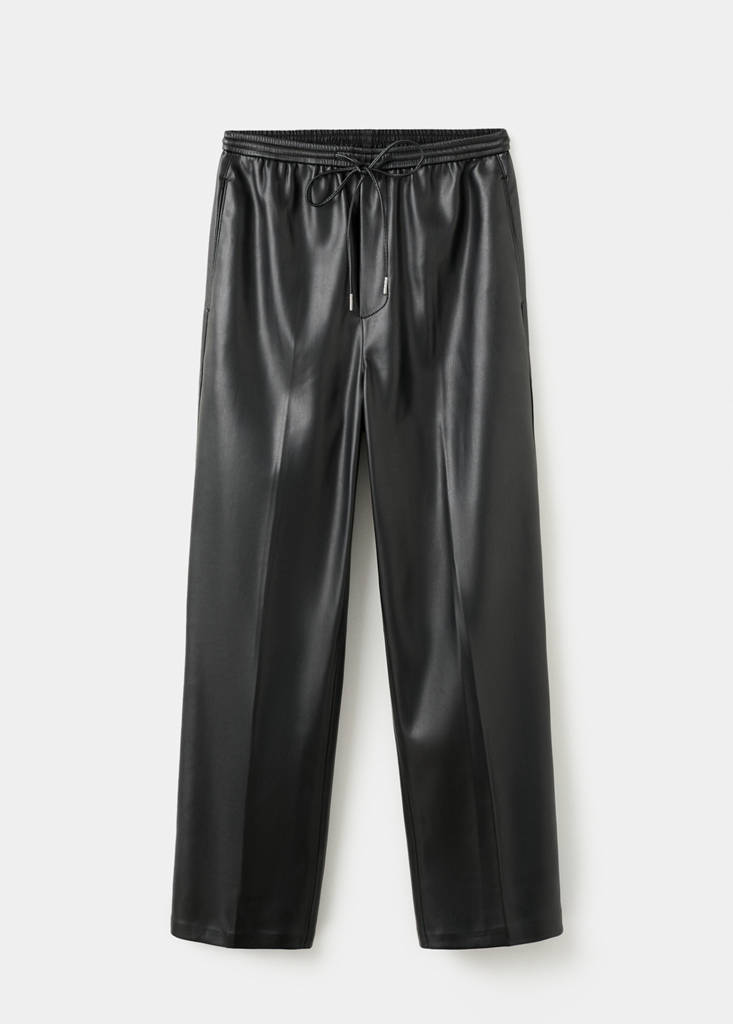 Faux-leather trousers with elastic waist — Black