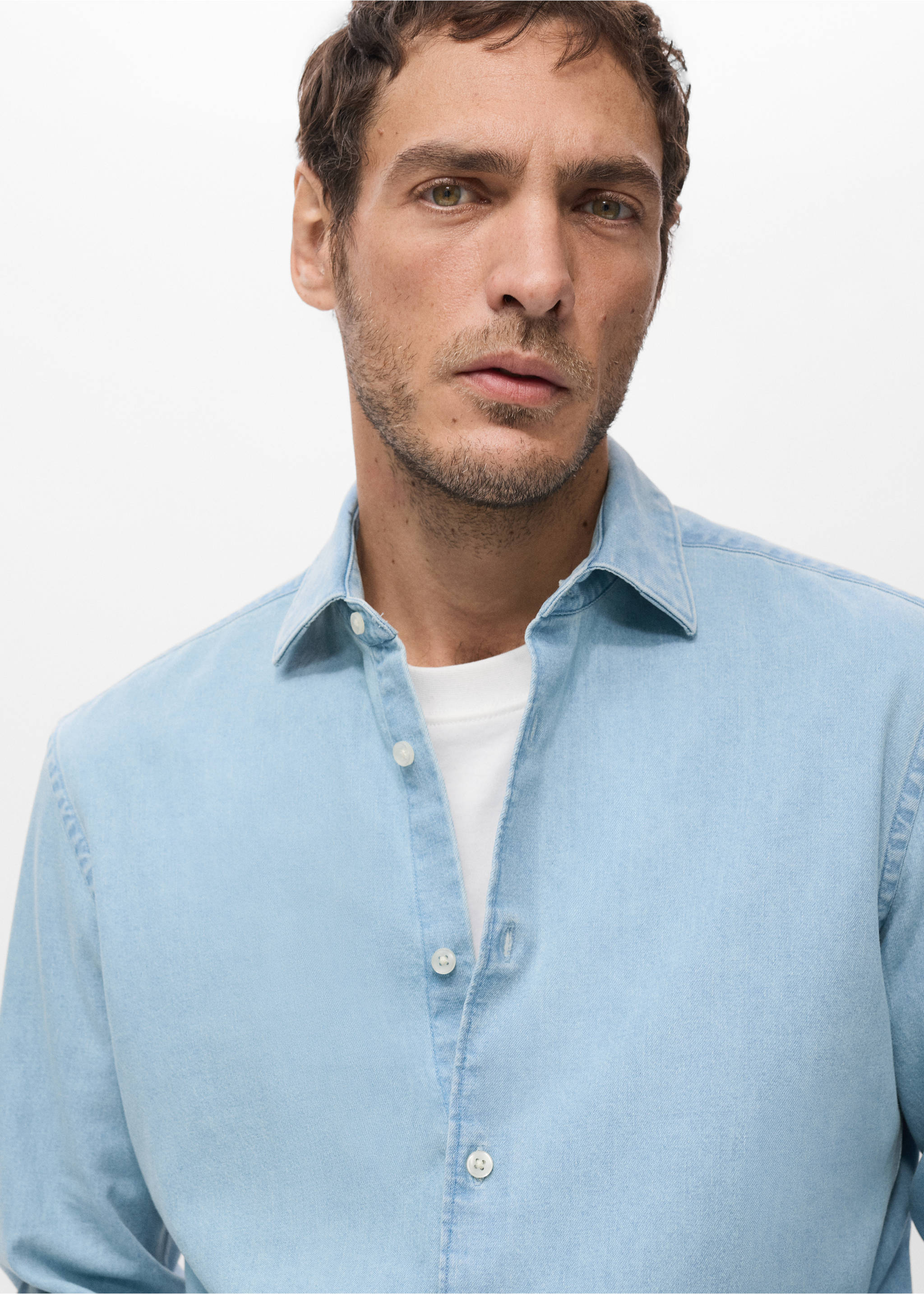 Джинсовая рубашка 100% хлопок - Деталь изделия 1, Светло-синий. Ref: 27061294-00.