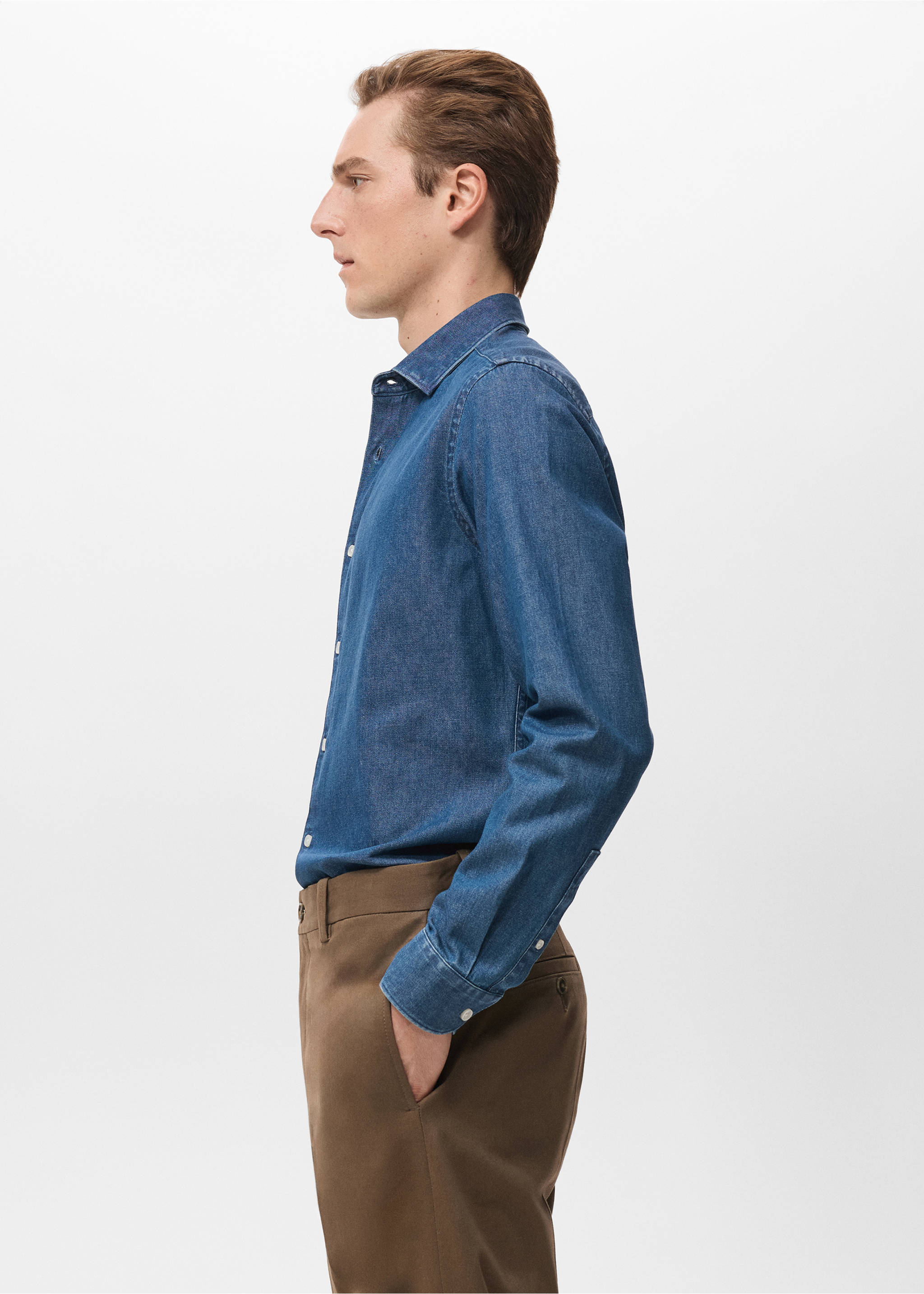 Джинсовая рубашка 100% хлопок - Деталь изделия 2, Синий средний. Ref: 27061294-00.