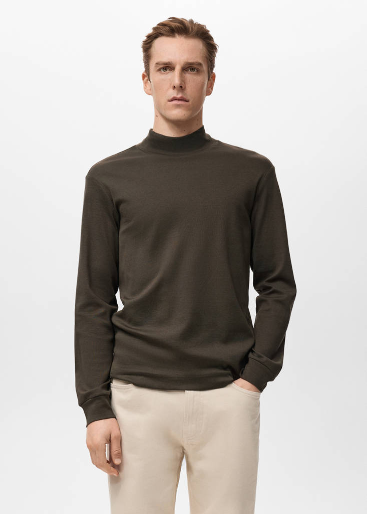 Perkins-neck long-sleeved t-shirt — Chocolate