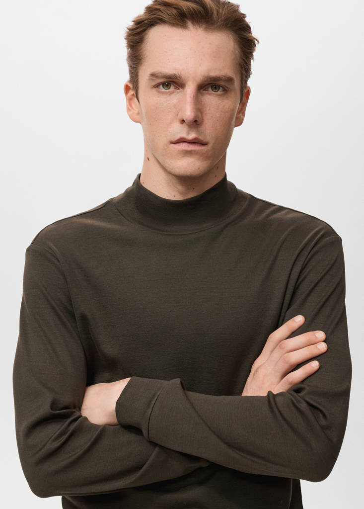 Perkins-neck long-sleeved t-shirt — Chocolate