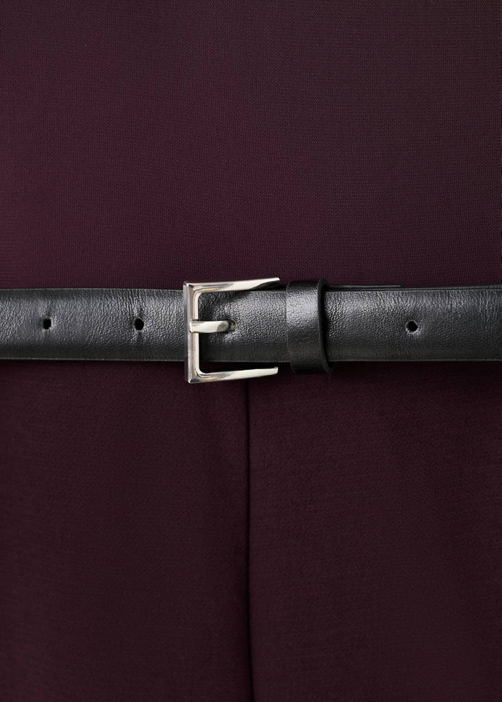 Jumpsuit with asymmetrical neckline and belt — Wine