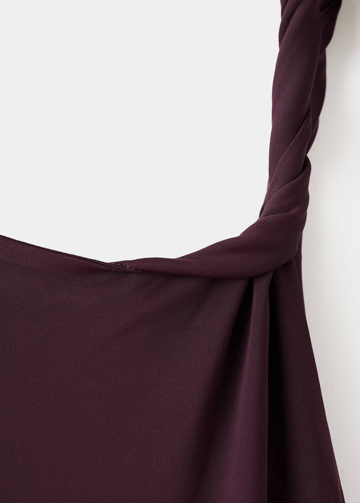 Jumpsuit with asymmetrical neckline and belt — Wine