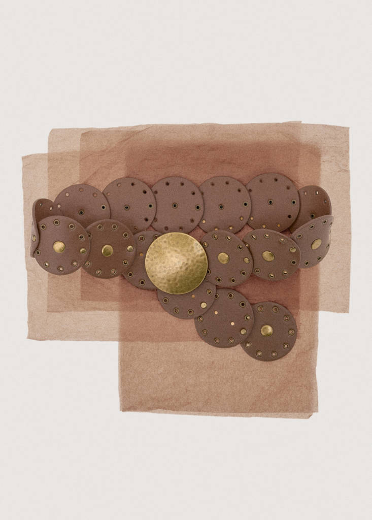 Wide studded belt — Brown