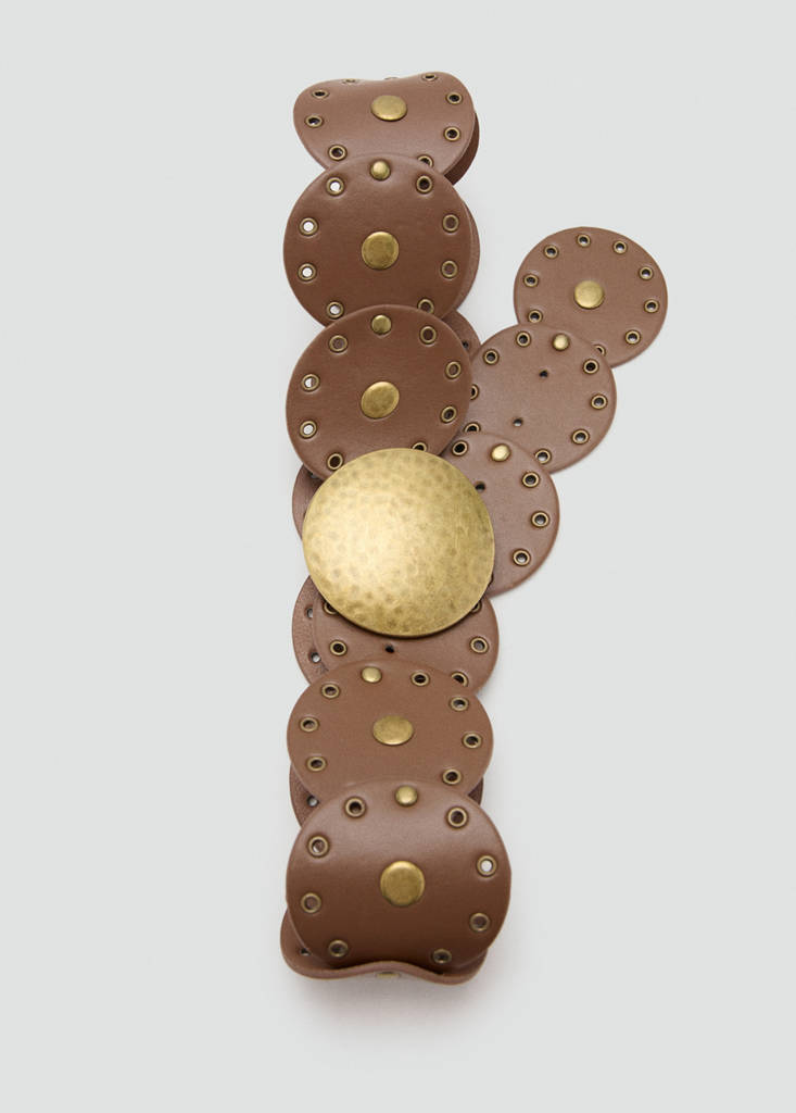 Wide studded belt — Brown