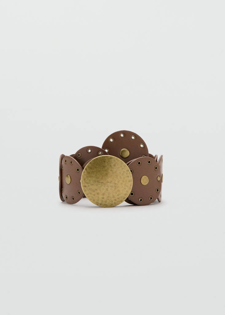 Wide studded belt — Brown