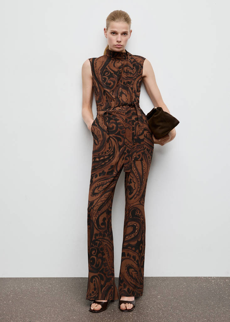Paisley-print jumpsuit with belt — Burnt Orange