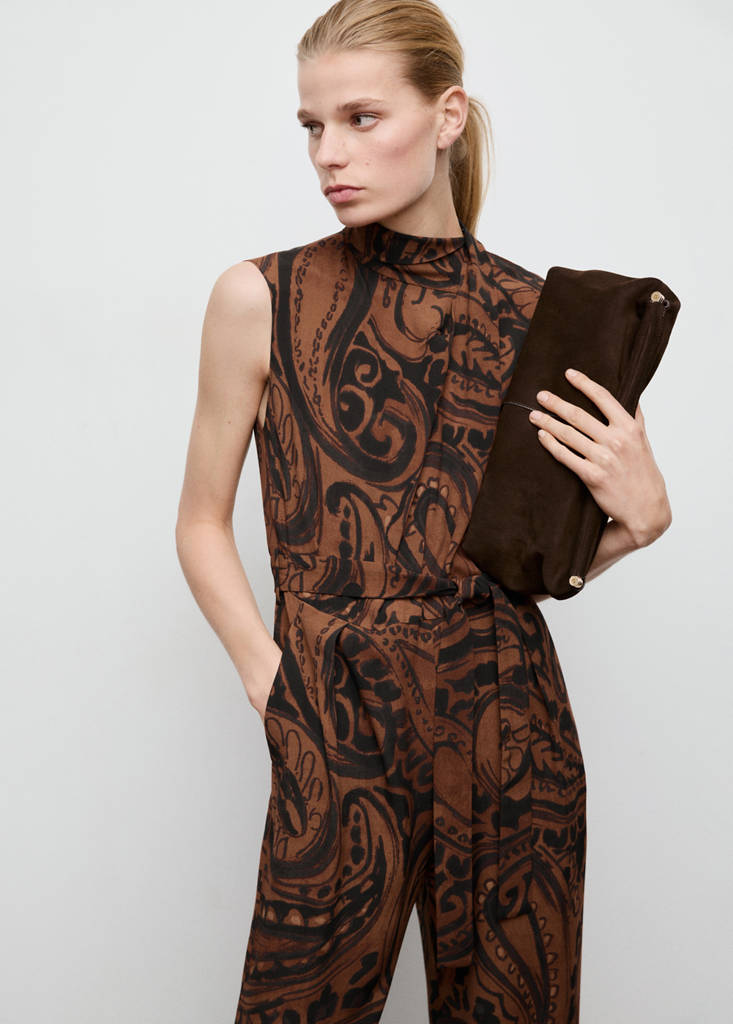 Paisley-print jumpsuit with belt — Burnt Orange