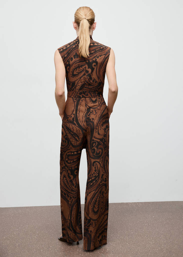 Paisley-print jumpsuit with belt — Burnt Orange