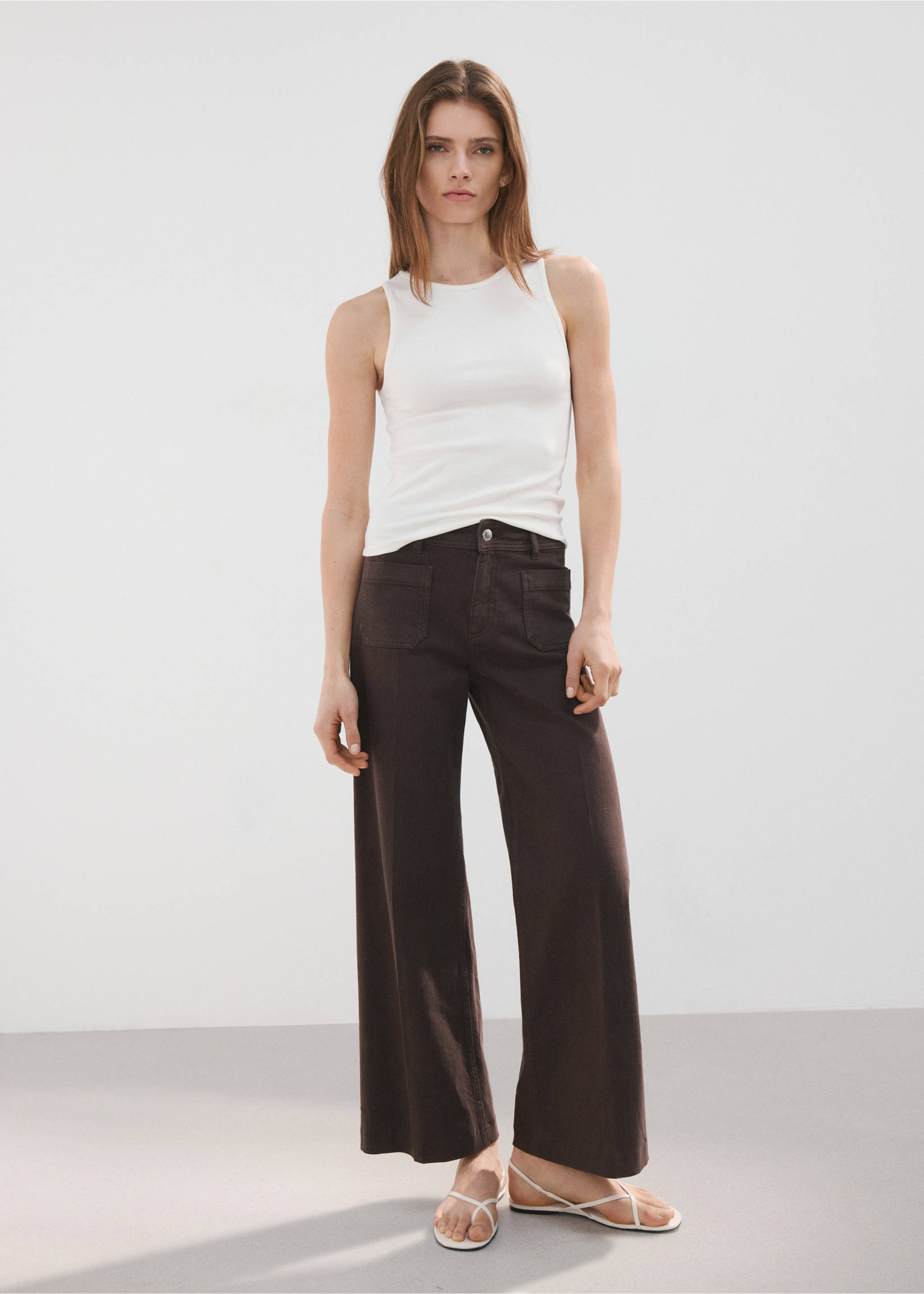 Jeans wide leg bolsillos - Plano general, Chocolate. Ref: 27061322-00.