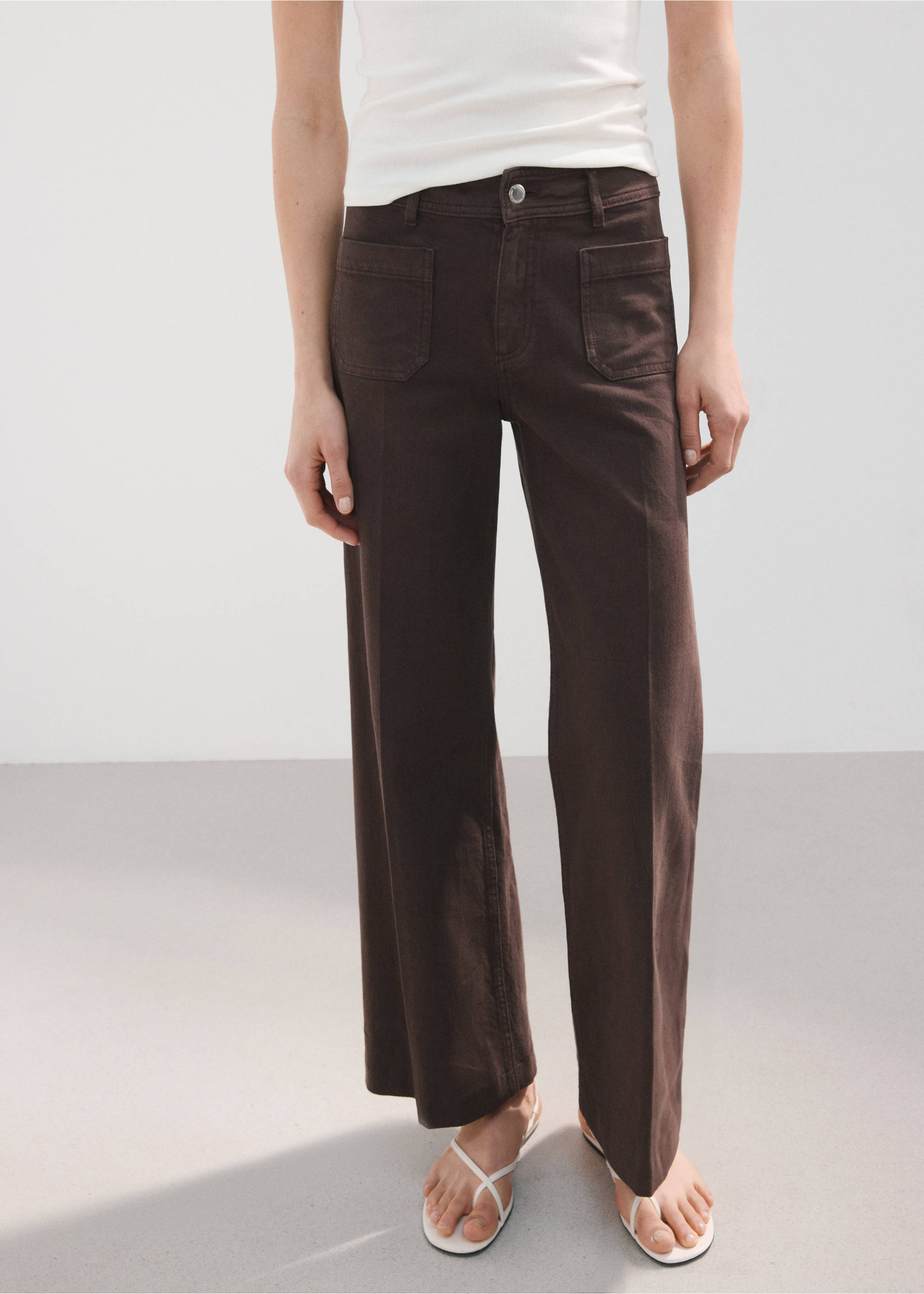 Jeans wide leg bolsillos - Plano medio, Chocolate. Ref: 27061322-00.