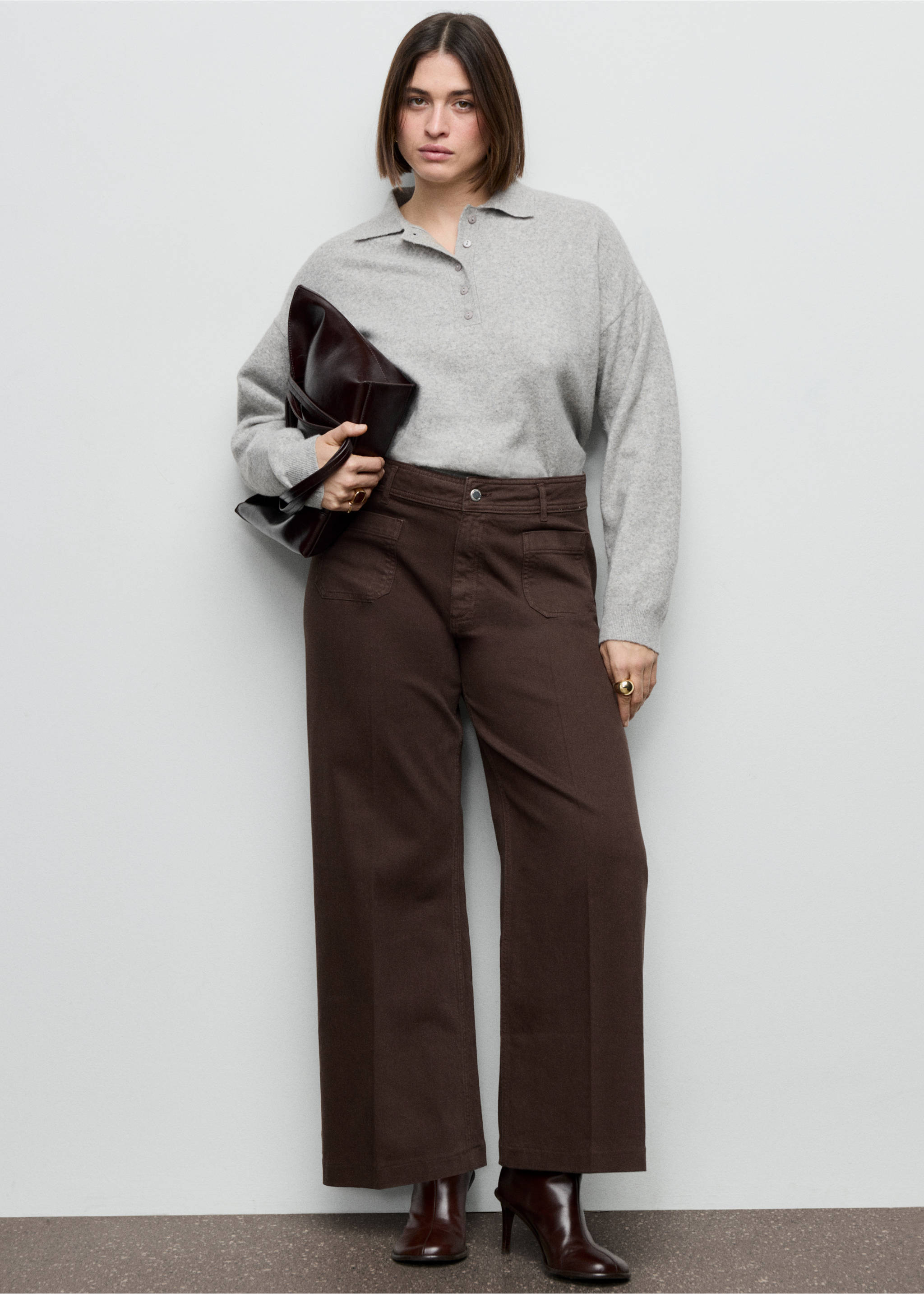 Jeans wide leg bolsillos - Detalle del artículo 3, Chocolate. Ref: 27061322-00.