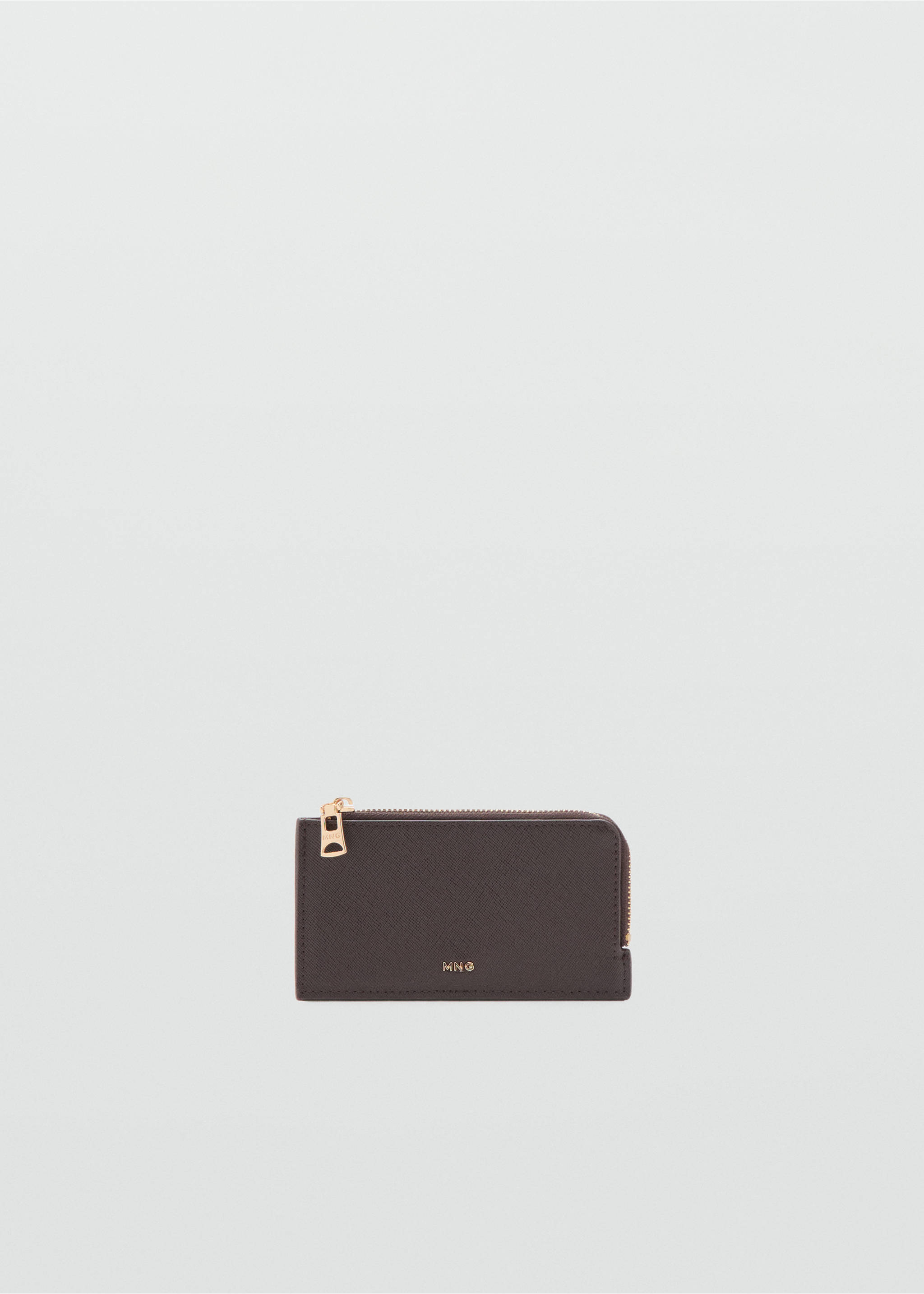 Saffiano-effect card holder with zip - Article without model, Chocolate. Ref: 27061331-00.