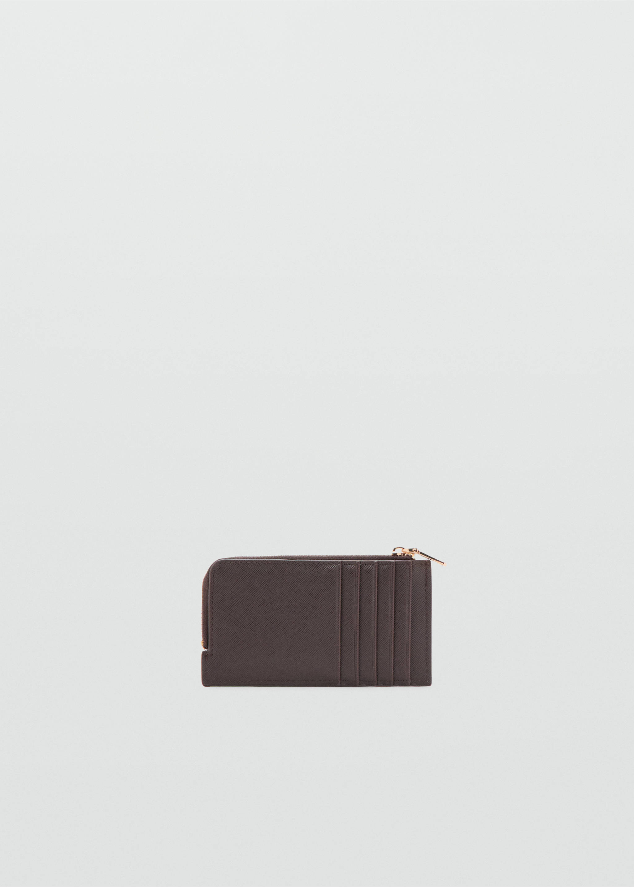 Saffiano-effect card holder with zip - Medium plane, Chocolate. Ref: 27061331-00.