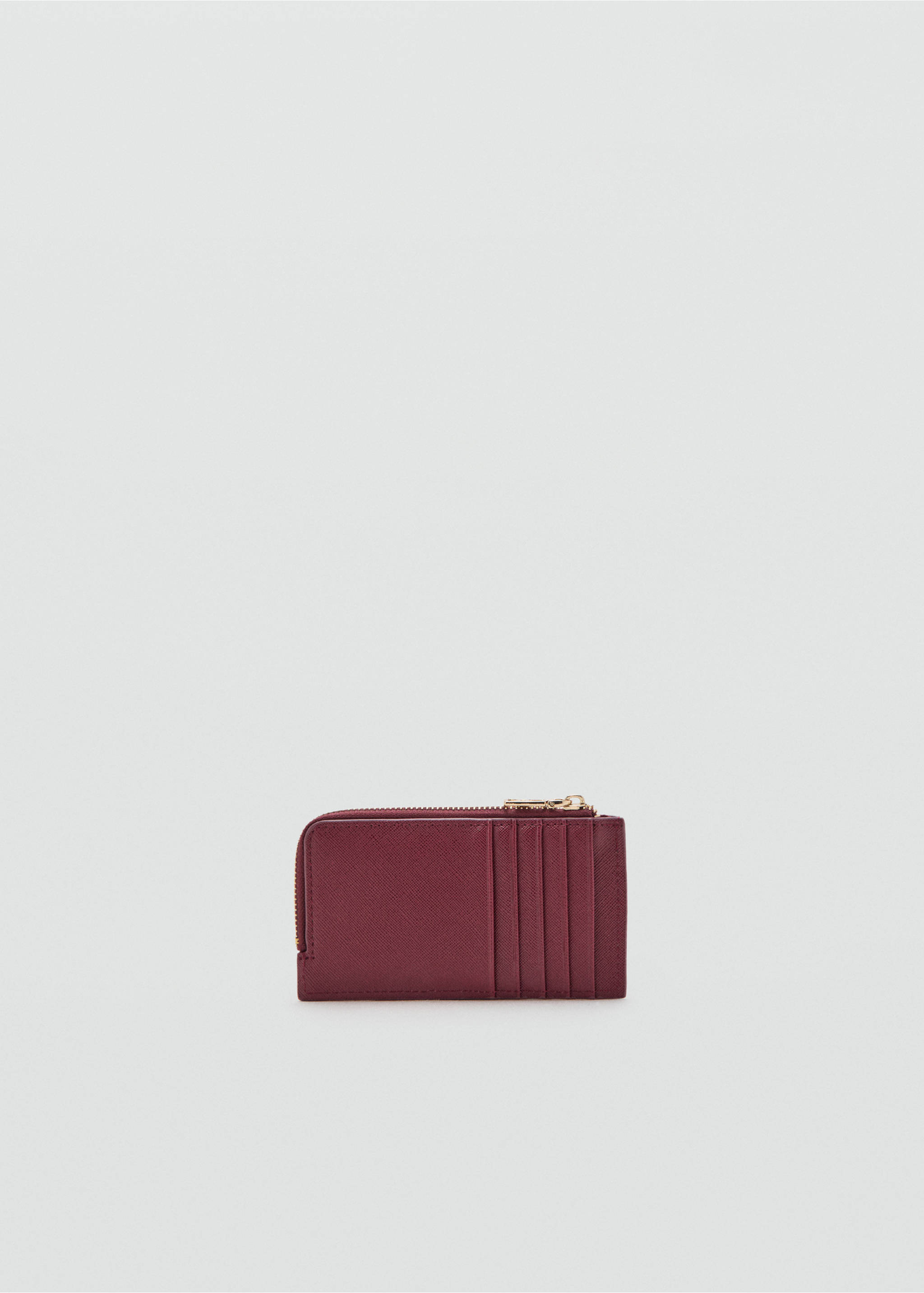 Saffiano-effect card holder with zip - Medium plane, Burgundy. Ref: 27061331-00.