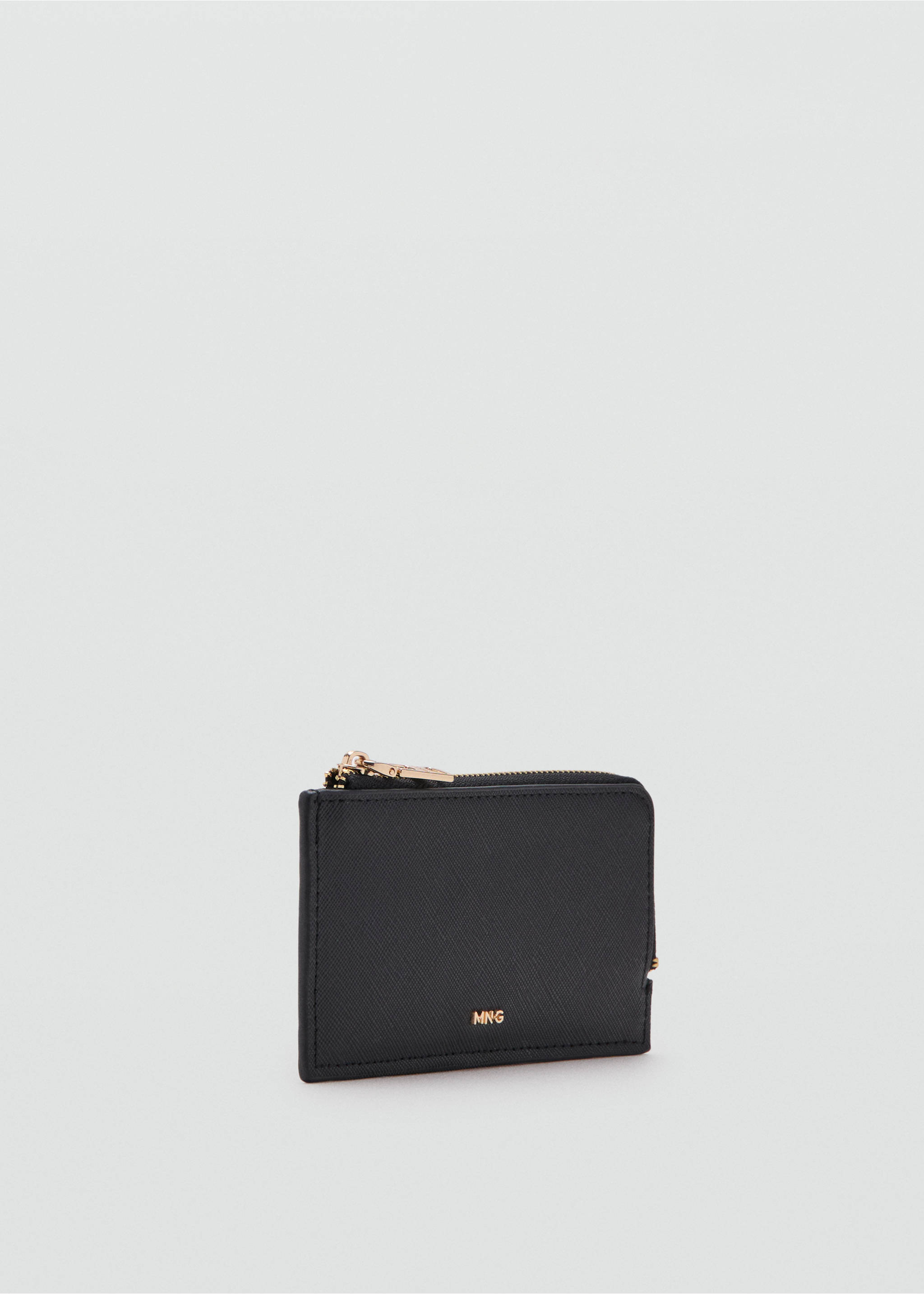 Saffiano-effect card holder with zip - Details of the article 1, Black. Ref: 27061331-00.
