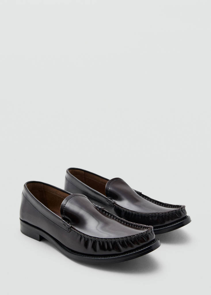 Gathered leather loafers — Chocolate
