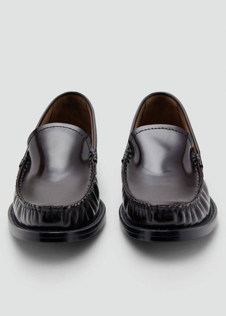 Gathered leather loafers — Chocolate