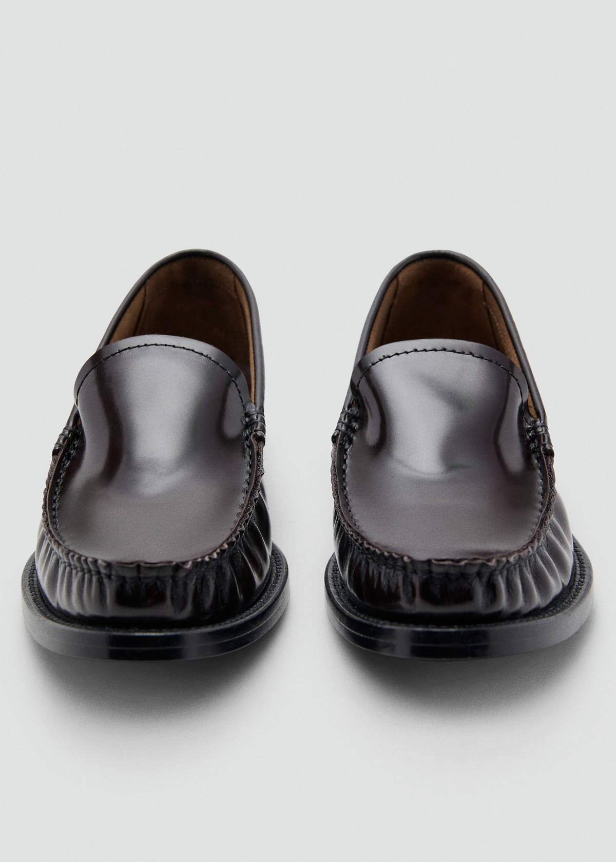 Gathered leather loafers — Chocolate