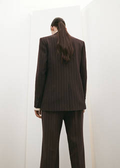 Double-breasted pinstripe suit jacket — Brown 3