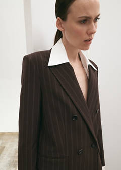 Double-breasted pinstripe suit jacket — Brown 4