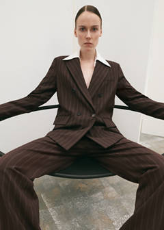 Double-breasted pinstripe suit jacket — Brown 5