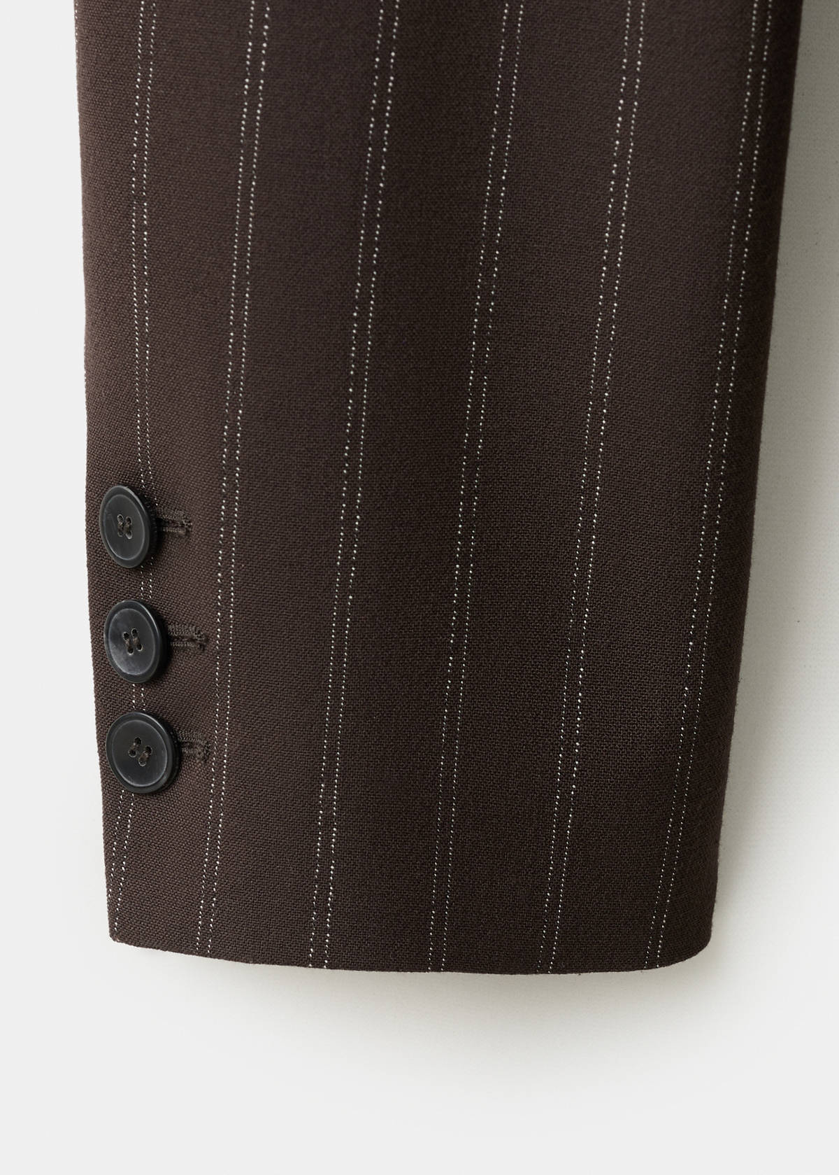 Double-breasted pinstripe suit jacket — Brown