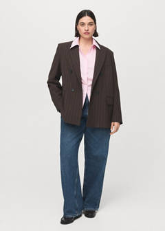 Double-breasted pinstripe suit jacket — Brown 6