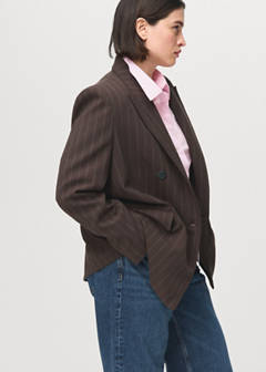 Double-breasted pinstripe suit jacket — Brown 8