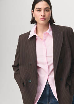 Double-breasted pinstripe suit jacket — Brown 7