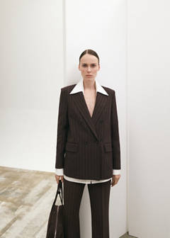 Double-breasted pinstripe suit jacket — Brown 12