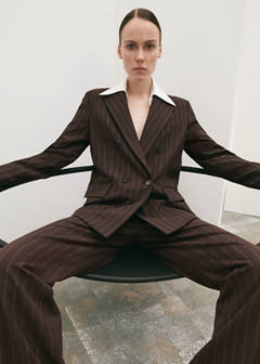 Double-breasted pinstripe suit jacket — Brown 16
