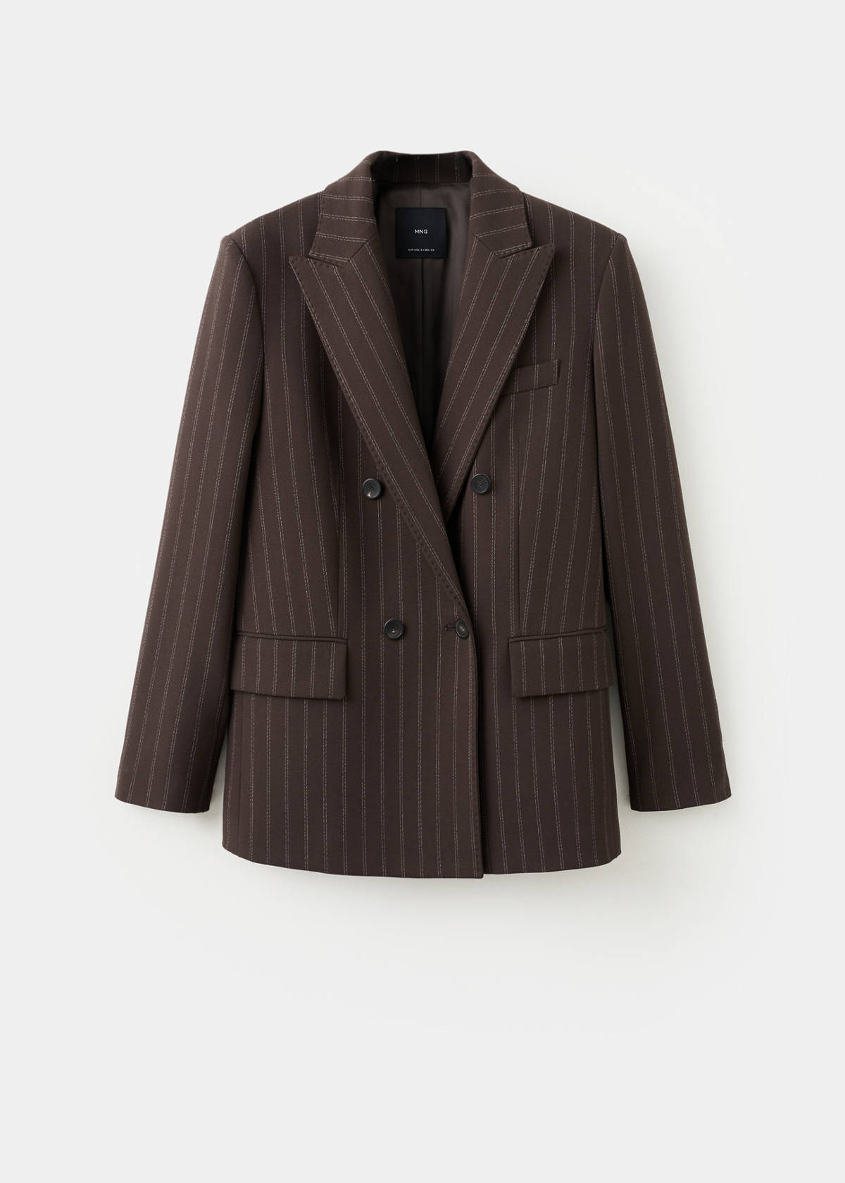 Double-breasted pinstripe suit jacket — Brown