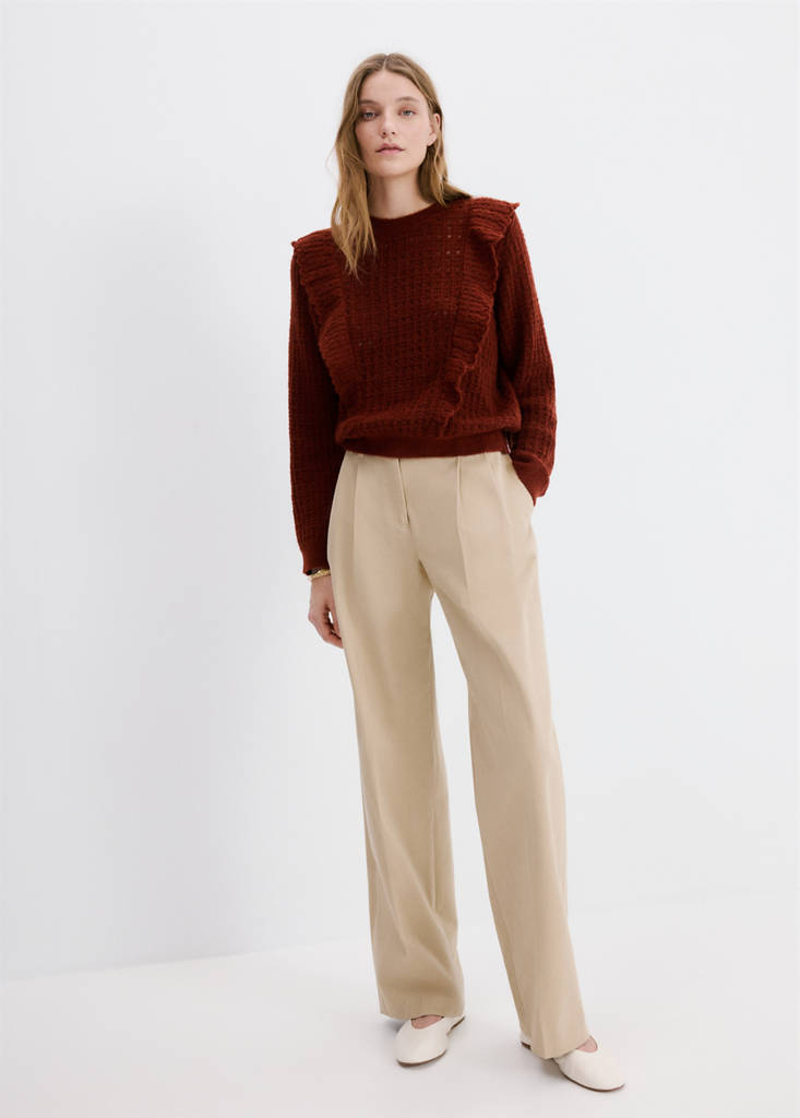 Openwork knitted sweater with ruffles — Burnt Orange