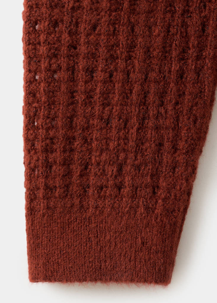 Openwork knitted sweater with ruffles — Burnt Orange