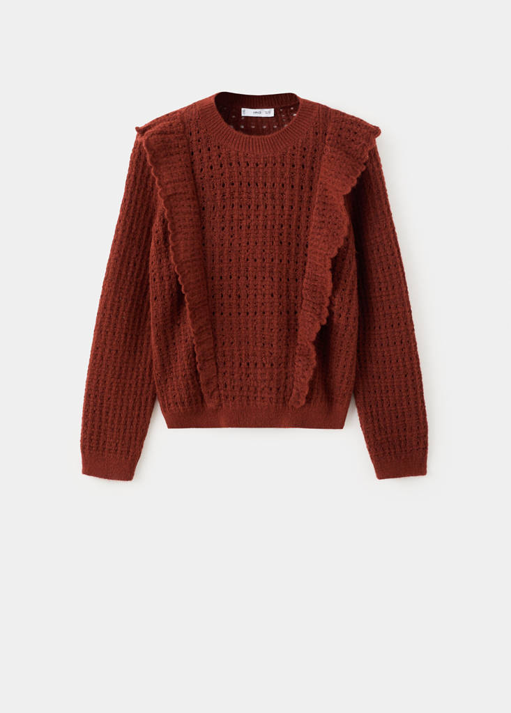 Openwork knitted sweater with ruffles — Burnt Orange