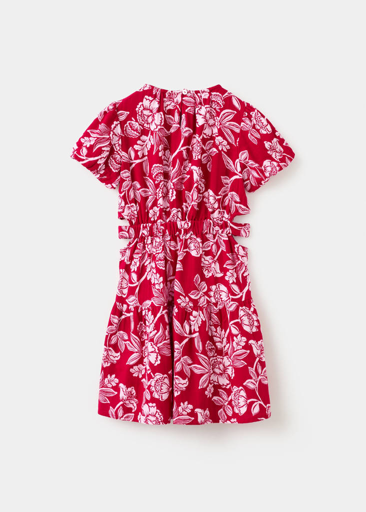 Floral dress with cut-out — Red