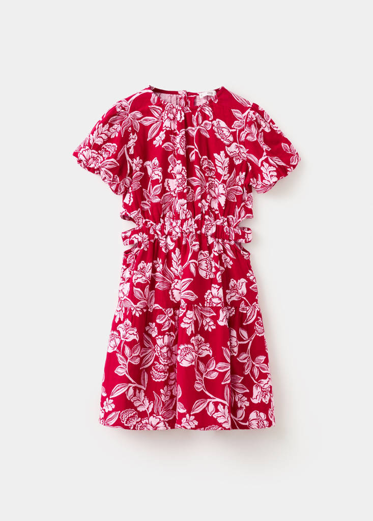 Floral dress with cut-out — Red